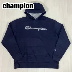 champion チャンピオン ビッグロゴ プルオーバーパーカー USサイズXL ネイビー 濃紺 着丈69cm 肩幅59cm 身幅(脇下)65.5cm 袖丈64.5cm ASIAサイズ3XL【古着】のサムネイル