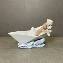 LLADRÓ 犬の置物 お船に乗って　美品 リヤドロ お船に乗って 6642 犬 置物 フィギュリン 陶器 陶器人形 レア