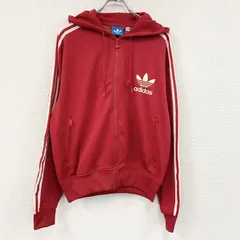 adidas　アディダス　フルジップパーカー/フーディー　赤　レッド　Lサイズ　古着【値引き交渉OK！】のサムネイル