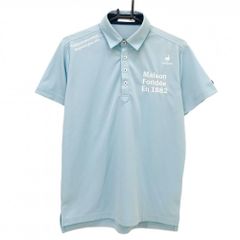 【美品】ルコックゴルフ 半袖ポロシャツ ライトブルー×白 ロゴ刺しゅう 袖シリコンワッペン メンズ M ゴルフウェア le coq sportifのサムネイル