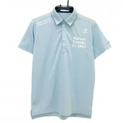 【美品】ルコックゴルフ 半袖ポロシャツ ライトブルー×白 ロゴ刺しゅう 袖シリコンワッペン メンズ M ゴルフウェア le coq sportifのサムネイル