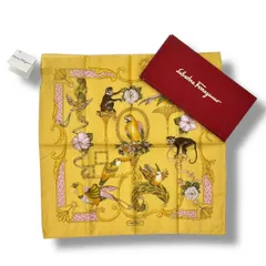未使用品 Salvatore Ferragamo サルヴァトーレ・フェラガモ ハンカチ 鳥 イエロー 箱付きのサムネイル