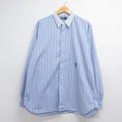 XL/古着 ラルフローレン 長袖 ブランド シャツ メンズ 90年代 90s ワンポイントロゴ ロング丈 コットン ライトブルー ストライプ 26jun24のサムネイル