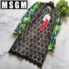 【未使用タグ付】MSGM フラワーレースワンピース 長袖 花柄 40 L 黒のサムネイル