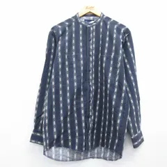 L/古着 ラングラー 長袖 ウエスタン シャツ メンズ 90年代 90s コットン ノーカラー ネイビー ストライプ 26jun25のサムネイル