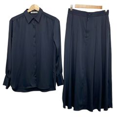 手洗い可】【美品】ベイジ BEIGE☆ノーカラー スカートスーツ Vネック