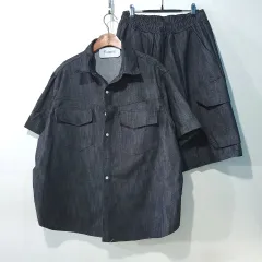 SS新作) ノンフェイド デニム 半袖 シャツ セット 2colorのサムネイル