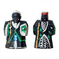 希少品！根本土龍作 アイヌ人形 夫婦 根本勲 陶器製 置物 メノコ