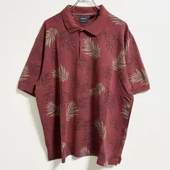 IZOD アイゾッド　半袖総柄ポロシャツ　アロハ柄　ワインレッド　えんじカラー　XLサイズ　古着　【お値引き承ります！】のサムネイル