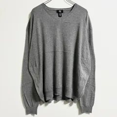 Calvin Klein カルバンクライン　長袖コットンニット　セーター　無地　グレー　灰色　XLサイズ　古着　【お値引き承ります！】のサムネイル