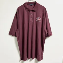 PORT AUTHORITY　半袖ワンポイントポロシャツ　アメリカ国旗刺繍　ワインレッド　えんじ色　オーバーサイズ　2XLサイズ　古着　【お値引き承ります！】のサムネイル