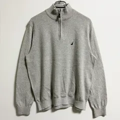NAUTICA ノーティカ　長袖ハーフジップニット　セーター　ワンポイントロゴ刺繍　グレー　灰色　Sサイズ　古着　【お値引き承ります！】のサムネイル