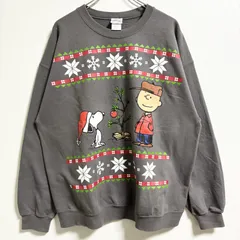 PEANUTS ピーナッツ　スヌーピー　オフィシャルプリントスウェット　トレーナー　クリスマス　サンタ　グレー　灰色　XLサイズ　古着　【お値引き承ります！】のサムネイル