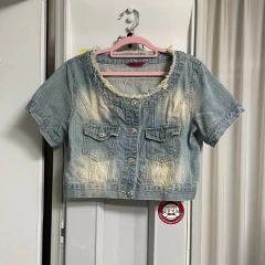 00s 平成ギャル 短丈フリルデニムジャケット 半袖 フェアリーグランジ 