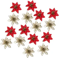 クリスマス 造花 ポインセチア 24個セット 8cm レッド ゴールド オーナメント フェイクフラワー 北欧 キラキラ クリスマスツリー 飾り リース ガーランド DIY フラワーアレンジメント 店舗 パーティー 装飾 x-14のサムネイル