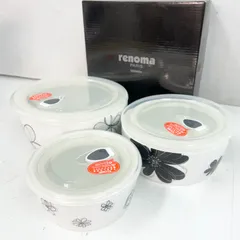 レノマ renoma マルチ レンジボール 3Pセット R-8027 白 花柄 陶器 箱付 インテリア キッチンのサムネイル