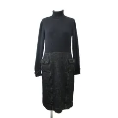 ランバン LANVIN タートルネックツイード切替ワンピース ロング丈 ニット ツイード ウール 40 黒 ブラック タートルネック 長袖 ツイード切り替え /SH ■GY06のサムネイル