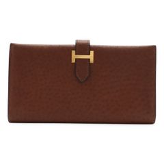 超極美品】HERMES ベアンクラシック 長財布 オーストリッチ ブラウン 