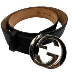 グッチ ベルト インターロッキング GGスプリーム 総柄 シマ PVC ブラック グッチ ベルト インターロッキング GGスプリーム 総柄 シマ PVC