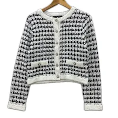 COUP DE CHANCE クード・シャンス ラメ ノーカラー ツイードニットカーディガン size34/ホワイト×ブラックのサムネイル