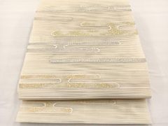 夏物 名古屋帯 絽 正絹 西陣織 銀駒刺繍 オフホワイト 中古so888