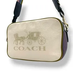 美品 COACH コーチ ショルダーバッグ カメラバッグ ペブルドレザー マルチカラー ゴールド金具 牛革 ホース キャリッジ ロゴ レディース 斜めがけ 上品 アイボリー パープル カラーブロック 普段使い コンパクト 91082 U3のサムネイル