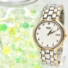 177 稼動 SEIKO 時計 メンズ デイト ゴールド ホワイト スクエア