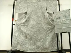 平和屋着物●山岡古都・古都染人　染織美術品　薬墨染　天目織　お召　草花文　反端付き　正絹　逸品　AABI1794fyのサムネイル