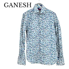 【美品】GANESH ガネーシュ Made with LIBERTY FABRIC リバティ生地 花柄 総柄 長袖シャツ コットン100% ブルー系 メンズ Mサイズのサムネイル