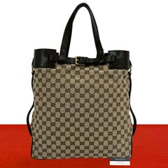 極 美品 GUCCI グッチ ロゴ 金具 GG 柄 キャンバス レザー 本革 トート
