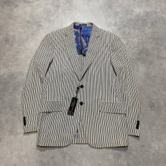 HQ306◇ETRO : 春夏用 シアサッカーテーラードジャケット◇48◇グレージュ系 ストライプ柄 裏地ペイズリー柄 エトロのサムネイル