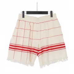 メゾンマルジェラ Maison Margiela 22SS チェック ニット ショートパンツ ショーツ フリンジ M 白 赤 オフホワイト レッド S50MU0058のサムネイル