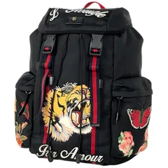 グッチ GUCCI エンブロイダリー バックパック タイガーヘッド 刺繍 ナイロン ブラック 429037 メンズ 【中古】のサムネイル