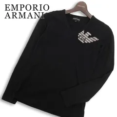 EMPORIO ARMANI エンポリオ アルマーニ 通年 ロゴ★ 長袖 ストレッチ Vネック Tシャツ カットソー 日本製 Sz.XS メンズ 黒のサムネイル