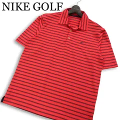 NIKE GOLF ナイキ ゴルフ 春夏★ 半袖 ロゴ刺繍 鹿の子 ボーダー ストレッチ ボタンダウン ポロシャツ Sz.L メンズ 赤系のサムネイル
