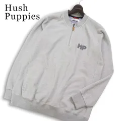 【美品】Hush Puppies ハッシュパピー 通年★ ハーフジップ ワッフル ロゴ刺繍 スウェット トレーナー Sz.L メンズ 灰のサムネイル