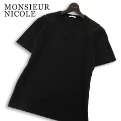 MONSIEUR NICOLE ムッシュ ニコル 春夏★ 半袖 Vネック リブ ストライプ柄 スリム Tシャツ カットソー Sz.48 メンズ 黒のサムネイル