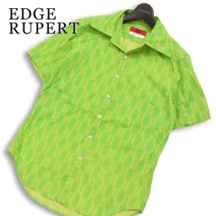 【00s★Y2K】EDGE RUPERT ルパート 春夏 コットン100％★ 半袖 総柄 幾何学柄 ドビー ボタンダウン シャツ Sz.L メンズ 緑系のサムネイル