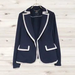 A2010 ディーケーエヌワイ DKNY テーラードジャケット アウター(6) ネイビー 羽織 Vネック パイピングデザイン オフィスカジュアルのサムネイル