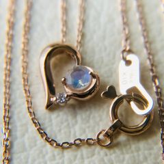 【美品】K18 スタージュエリー♡ハートネックレス　レインボームーンストーン♡ k10 スタージュエリー ピンクゴールド ネックレス ハート ブルームーン