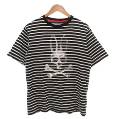サイコバニー Psycho Bunny 美品 Tシャツ 黒 ブラック 白 ホワイト ボーダー柄 半袖 スカルプリント /NL ■YHS13のサムネイル