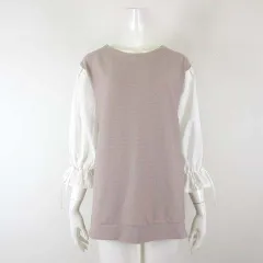 ヒロココシノ HIROKO KOSHINO HK WORKS LONDON ニット ベスト ブラウス レイヤード ストレッチ ボリューム袖 キャンディースリーブ リボン 7分袖 L くすみピンク 白 ホワイトのサムネイル