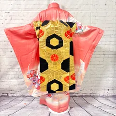七五三 7歳 だらり帯風　豪華　作り帯 黒　金　ブラック×ゴールド 和洋折衷 アンティークリメイク　アンティーク着物　アンティーク帯　リメイク だらり風帯 　オリジナル　作り帯　七五三　7歳　ブラック　ゴールドのサムネイル