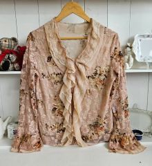 良品✨ルーニィ（38）花柄ブラウス レースアップ フリル 日本製 