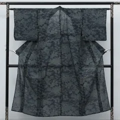 夏物 大島紬 夏紬 身丈147cm 裄丈63cm 正絹 Sランク インフォーマル バチ衿 Mサイズ 夏大島 流水 楓 緑系 RP 1223-17263のサムネイル