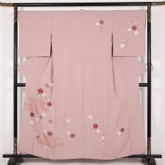 訪問着 袷 身丈157cm 裄丈66cm 正絹 Sランク セミフォーマル 広衿 Lサイズ 絞り 刺繍 金駒刺繍 梅 ピンク系 RP 1217-17528のサムネイル