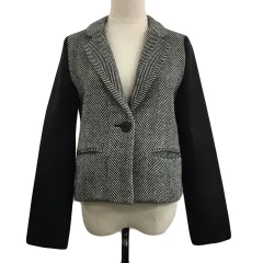 スライ SLY ジャケット テーラード シングル センターベント 切替 異素材 ウール 総柄 長袖 1 黒 白 ブラック ホワイトのサムネイル