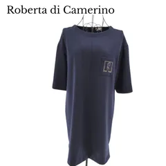 【美品】Roberta di Camerino ロベルタディカメリーノ Tシャツワンピース ロゴ刺繍 胸ポケット オーバーサイズ ネイビー 9号のサムネイル