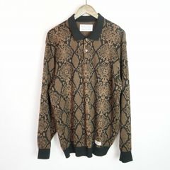 ワコマリア 長袖ニットポロシャツ パイソン ブラウン シルク混 M ワコマリア 長袖ニットポロシャツ パイソン ブラウン シルク混 M