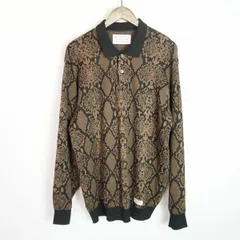 美品 WACKOMARIA ワコマリア PYTHON KNIT JACQUARD POLO SHIRT パイソン ニット ポロシャツ 長袖 サイズL 茶黒 4466Q♪のサムネイル